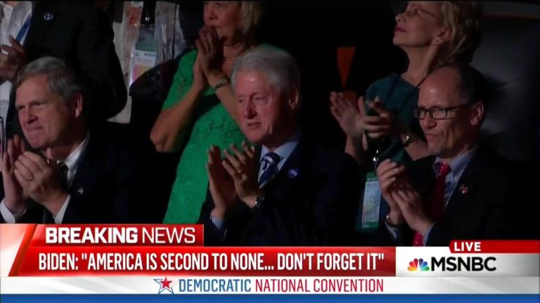 Many users on social media noticed during Joe Biden's speech that Bill Clinton was sporting a rather unique lapel pin. (Screenshot)