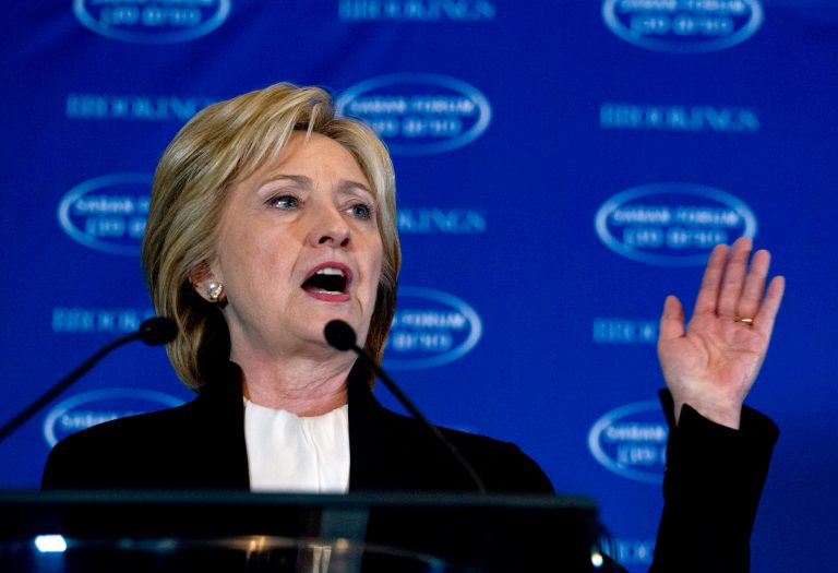 Democratic presidential candidate Hillary Clinton says she would take tougher steps to hold bankers accountable if she were to win the White House. (AP Photo/Jose Luis Magana)