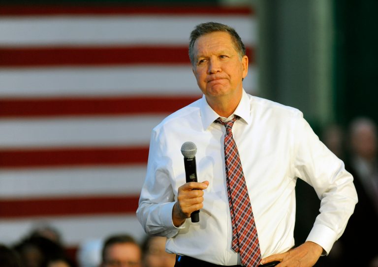 Republican presidential candidate, Ohio Gov. John Kasich speaks during a campaign event at the Mohawk Valley Community College on Friday, April 15, 2016, in Utica, N.Y. (AP Photo/Hans Pennink)