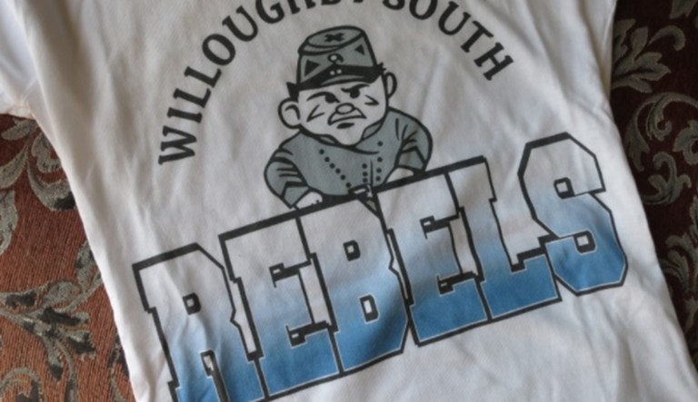 To many of us, the Willoughby South mascot represents a nostalgic piece of childhood. When we see the Rebel illustration, we see a symbol of school pride and a football rivalry mixed with a fact about American history. (Alana Mastrangelo)