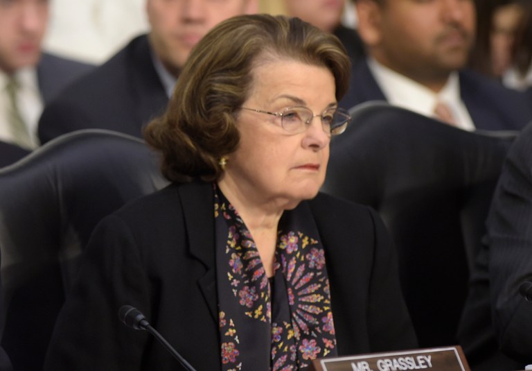 Sen. Dianne Feinstein, D-Calif., listens to testimony from Supreme Court Justice nominee Neil Gorsuch as he testifies on Capitol Hill in Washington during his confirmation hearing. (AP Photo/Susan Walsh)