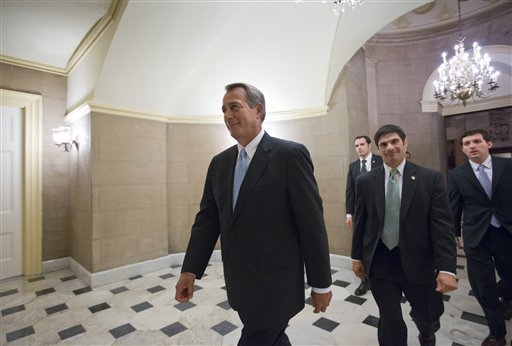 Speaker of the House John Boehner, R-Ohio, walks to the chamber for the final vote as the House of Representatives passes a $50.7 billion emergency aid bill for states hit by Superstorm Sandy, Tuesday, Jan. 15, 2013, at the Capitol in Washington. (AP Photo/J. Scott Applewhite)