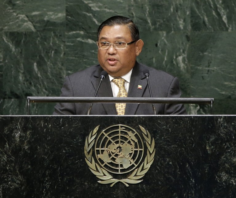 Wunna Maung Lwin, Minister for Foreign Affairs for Myanmar, speaks during the 69th session of the United Nations General Assembly at U.N. headquarters, Monday, Sept. 29, 2014. (AP Photo/Seth Wenig)