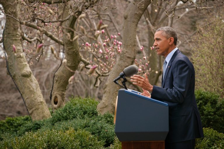 President Barack Obama speaks about the negotiations to curb Iran's nuclear technologies during a statement in the Rose Garden at the White House in Washington, Thursday, April 2, 2015. Iran and and six world powers have agreed on the outlines of an understanding that would open the path to a final phase of nuclear negotiations but are in a dispute over how much to make public. (AP Photo/J. David Ake)
