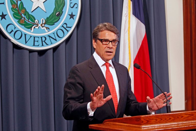 Texas Gov. Rick Perry makes a statement in Austin on Saturday concerning the indictment on charges of coercion of a public servant and abuse of his official capacity. Perry is the first Texas governor since 1917 to be indicted. (AP/Michael Thomas)