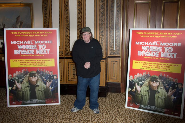 Director Michael Moore poses for photographers at the photo call of his new film, 'Where To Invade Next' at a central London hotel, Thursday, June 9, 2016. (Photo by Joel Ryan/Invision/AP)