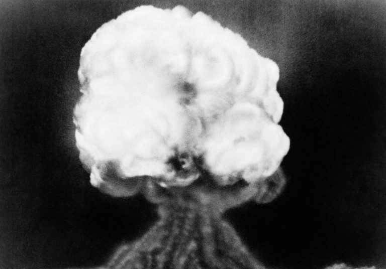 This is the mushroom cloud of the first atomic explosion at Trinity Test Site in New Mexico, July 16, 1945. (AP Photo)Â 