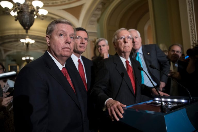Senate GOP leaders may be able to rest easy in the next elections. From left, Sen. Lindsey Graham, R-S.C., Sen. John Barrasso, R-Wyo., Sen. Bill Cassidy, R-La., Senate Majority Leader Mitch McConnell, R-Ky., and Majority Whip John Cornyn, R-Texas. (AP Photo/J. Scott Applewhite)