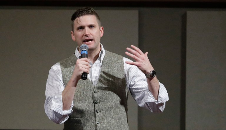 Richard Spencer, who leads a movement that mixes racism, white nationalism, and populism, is set to speak at the University of Florida Thursday afternoon. A day before Spencer was scheduled to speak, the university President W. Kent Fuchs said the security costs of such an event at a public university put an unfair burden on taxpayers. (AP Photo/David J. Phillip, File)