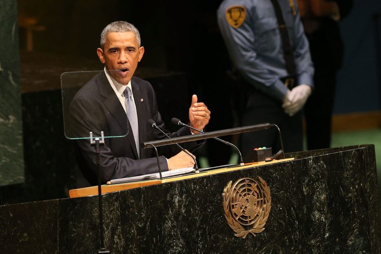 President Obama speaks at the 69th Session of the United Nations General Assembly at United Nations Headquarters on September 24, 2014 in New York City.Â White House officials said Tuesday that their plan for enacting the Iran nuclear agreement is to first get the United Nations to agree to its terms, including a gradual easing of sanctions, which will put more pressure on Congress to go along with what the world has already approved.Â (Photo by Spencer Platt/Getty Images)