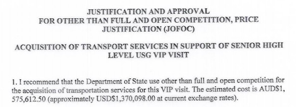 Cost of Cars for President’s Australia Visit: $1.37M