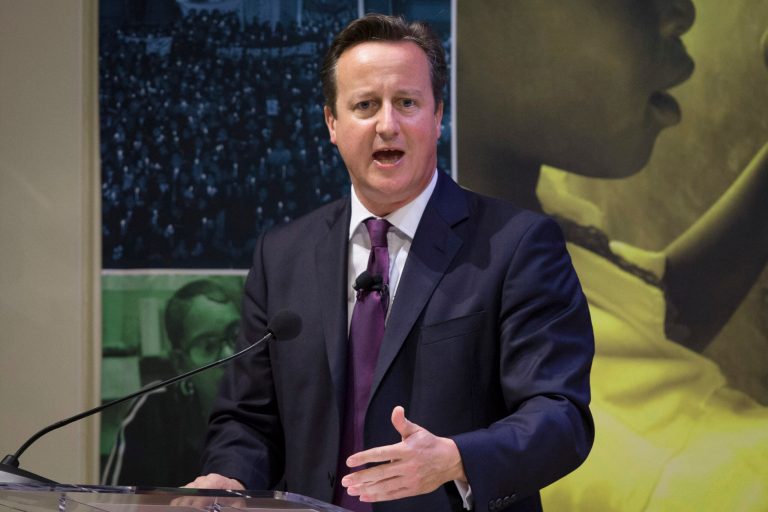 British Prime Minister David Cameron speaks during a high-level meeting at the Ford Foundation on post-2015 anti-poverty goals, Wednesday, Sept. 24, 2014, in New York. (AP Photo/John Minchillo, Pool)