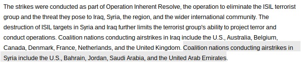 CENTCOM Clarifies ‘Nations Conducting Airstrikes’ Against ISIS