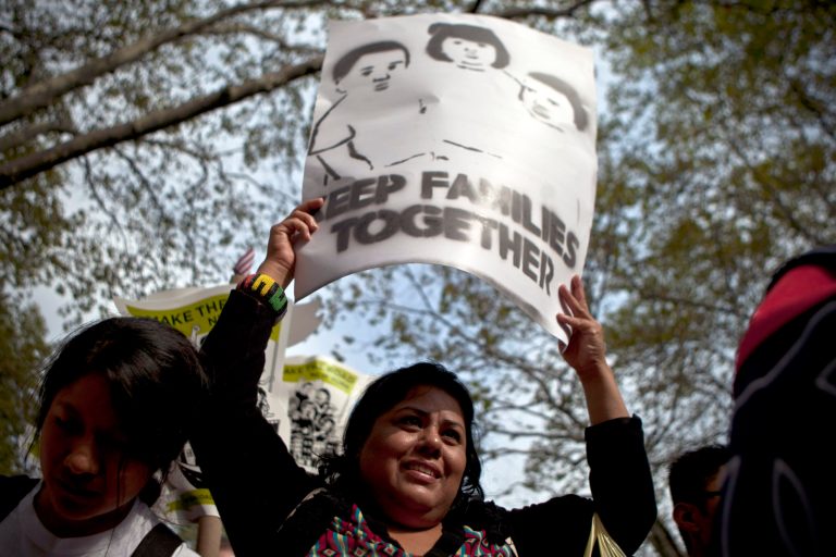 Alma Rocha from Mexico takes part in an immigration reform rally and march at Cadman Plaza on Oct. 5, 2013 in the Brooklyn borough of New York City. (Photo by Kena Betancur/Getty images)