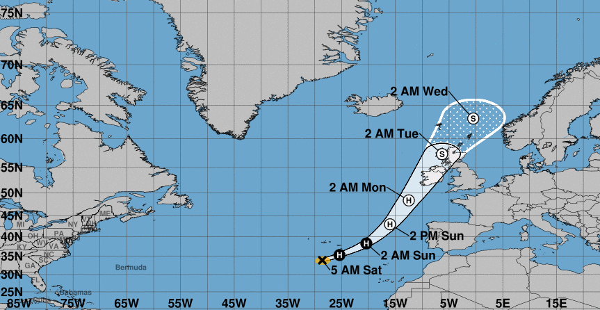 Hurricane Ophelia becomes ‘rare’ Category 3 storm south of the Azores heading towards Ireland