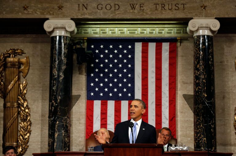 President Obama delivers the State of Union address in the House chamber Tuesday. (AP/Larry Downing)