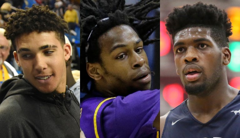 The basketball players, LiAngelo Ball, Jalen Hill, and Cody Riley, all freshmen, were seen at the airport in Shanghai late Tuesday, according to the Wall Street Journal. (AP Photo/Eric Gay)