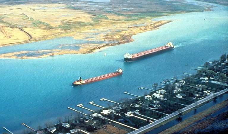 Michigan Attorney General Bill Schuette wrote that Plains LPG Services wants to start sending crude oil through a 98-year-old pipeline beneath the St. Clair River. The river runs between eastern Michigan and western Ontario and is part of the system connecting Lake Huron to Lake Erie. (Photo courtesy of the U.S. Army Corps of Engineers, via Wikimedia Commons)