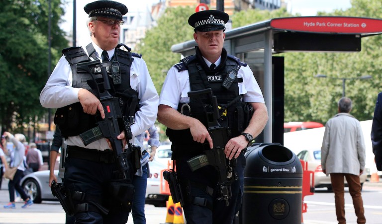 Police tasered the assailant and took him into custody. (Jonathan Brady/PA via AP)