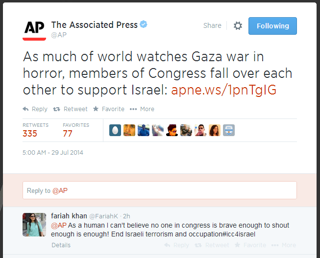 The Associated Press tweets that U.S. lawmakers ‘fall over each other’ to support Israel