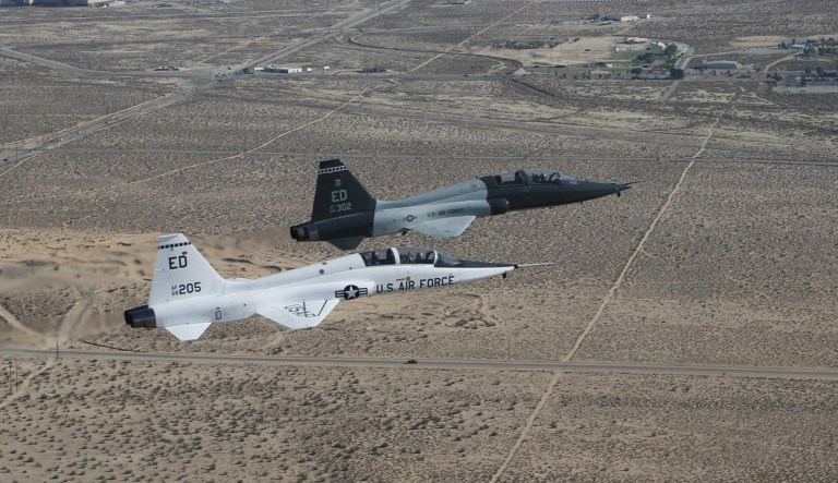 One pilot was killed and another was rushed to the hospital after a T-38 trainer crashed Monday afternoon about 14 miles northwest of Laughlin Air Force Base. (U.S. Air Force courtesty photo/Bobbi Zapka)