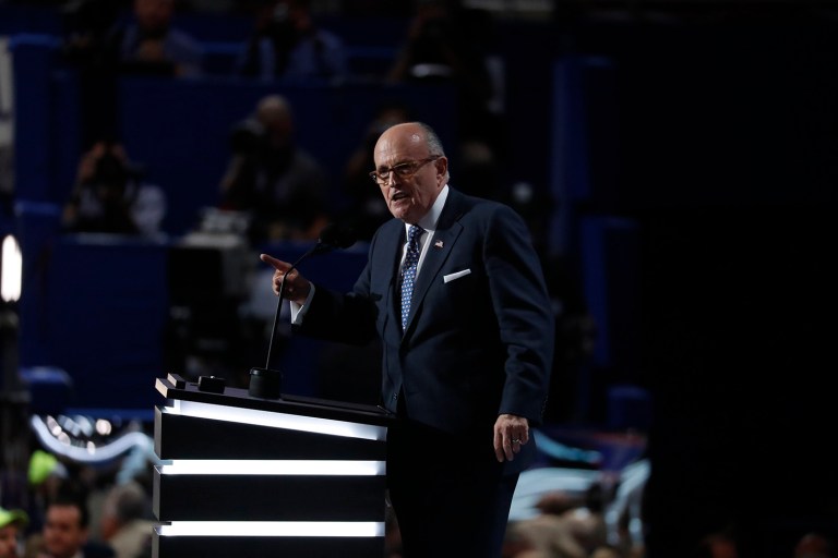 Giuliani said he considers the Justice Department under the Obama administration to be a political operation. (AP Photo/Paul Sancya)