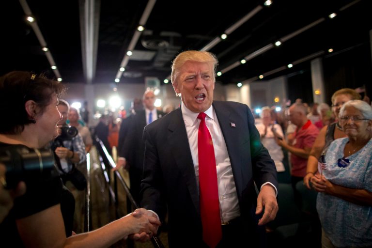 Republican presidential hopeful Donald Trump greets supporters before an event in South Carolina. (AP Photo/Stephen B. Morton)