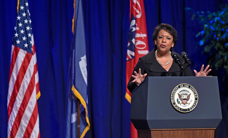 Lynch will be joined in Detroit by other Department of Justice officials at various National Night Out celebrations. (Bill Feig/The Advocate via AP)