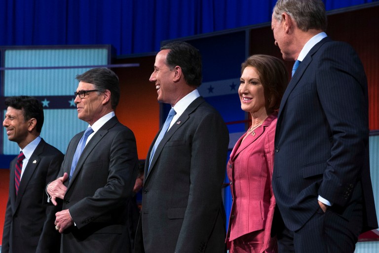 Republican presidential candidates during a FOX News Channel pre-debate forum at the Quicken Loans Arena, Thursday, Aug. 6, 2015, in Cleveland.(AP Photo/John Minchillo)