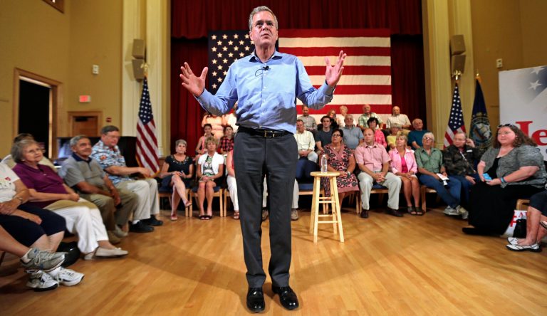 Republican presidential candidate former Florida Gov. Jeb Bush addresses guests during a town hall style gathering in Gorham, N.H., Thursday, July 23, 2015. (AP Photo/Charles Krupa)