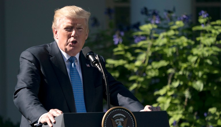 President Donald Trump speaks during a news conference with Greek Prime Minister Alexis Tsipras in the Rose Garden of the White House in Washington, Tuesday, Oct. 17, 2017. (AP Photo/Carolyn Kaster)