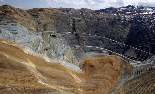 The Bingham Canyon copper mine wall slide is seen in this aerial photograph taken in Bingham, Utah, U.S., on Friday, April 12, 2013. The wall slide at Rio Tinto Group's Bingham Canyon copper mine in Utah, a site that produces about 200,000 metric tons annually, could wipe out a forecast surplus for the metal for this year, UBS AG said. (George Frey/Bloomberg via Getty images)