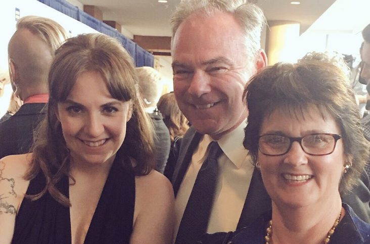 Sen. Tim Kaine poses for a picture with wife Anne and actress Lena Dunham, left. (Photo courtesy of Sen. Tim Kaine, via Twitter)