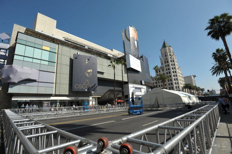 Preparations begin for the 86th Academy Awards, on Monday, Feb. 24, 2014, in Los Angeles. (Photo by John Shearer/Invision/AP)
