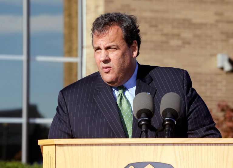 New Jersey Gov. Chris Christie addresses a gathering at Gloucester County College before breaking ground on an adult center for transition facility in Sewell, N.J., on Monday. (AP/Mel Evans)
