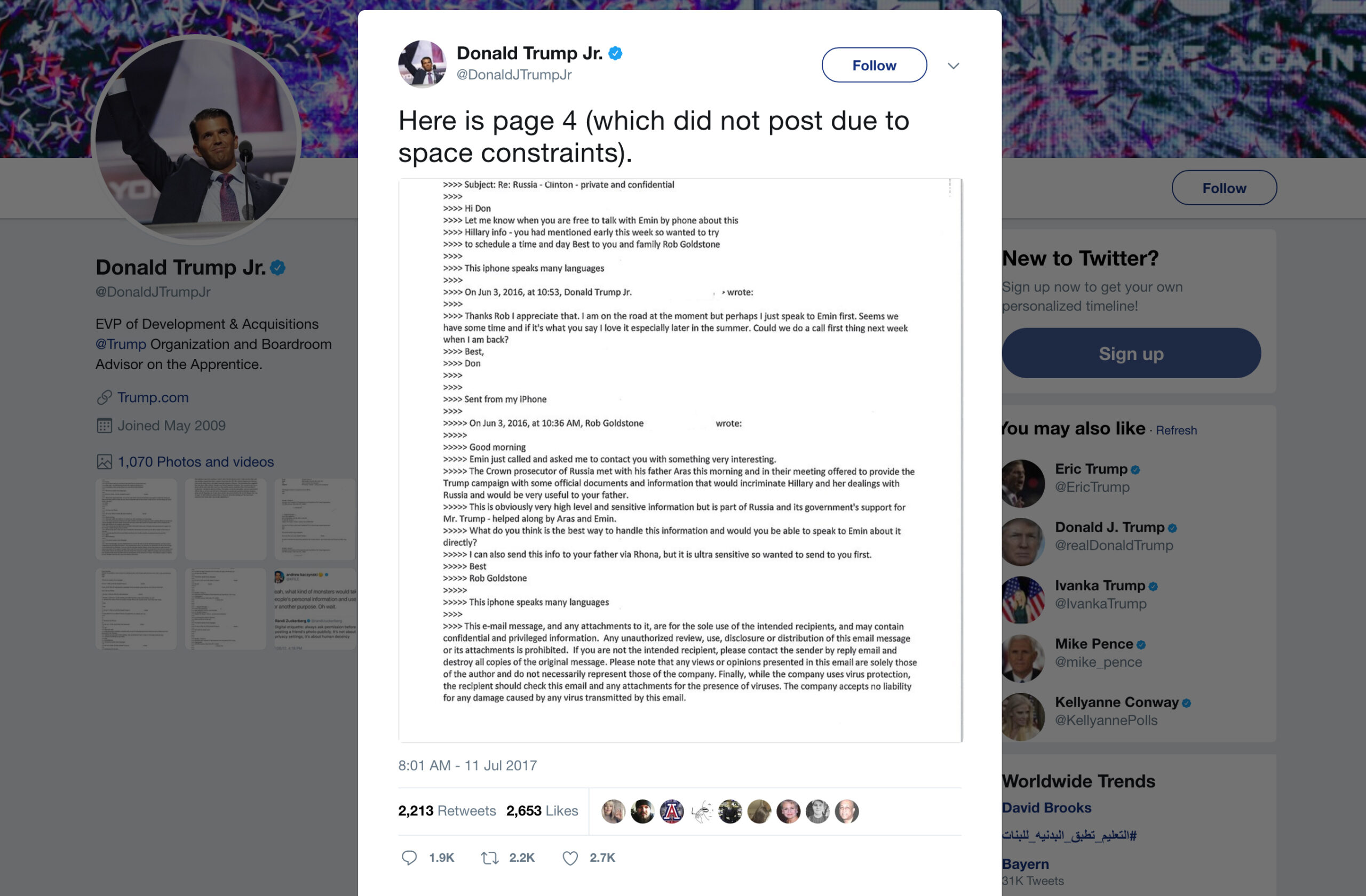 Donald Trump Jr.’s emails are not treason