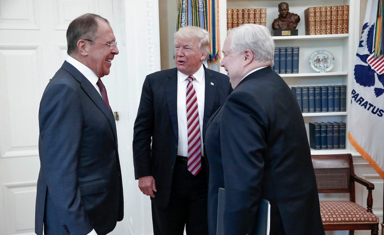 A spokesperson said that the White House official photographer, as well as Russia's photographer, were allowed into the meeting. (Russian Foreign Ministry Photo via AP)