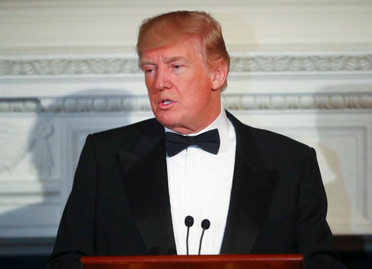 President Donald Trump speaks during the Governors' Ball in the State Dining Room of the White House in Washington, Sunday, Feb. 25, 2018. (AP Photo/Pablo Martinez Monsivais)