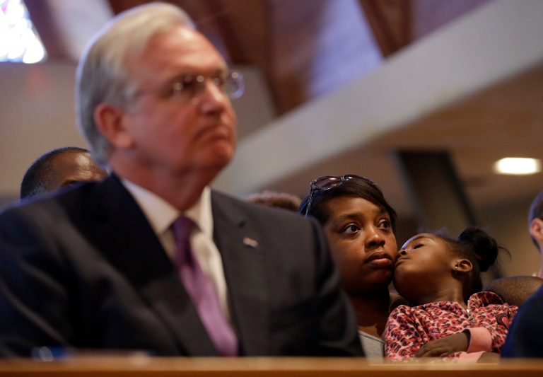 Missouri Gov. Jay Nixon listens during a meeting of clergy and community members Thursday in Florissant, Mo. (AP/Jeff Roberson)
