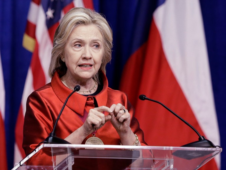 Democratic presidential candidate Hillary Rodham Clinton delivers a speech at Texas Southern University in Houston, Thursday, June 4, 2015. (AP Photo/Pat Sullivan)