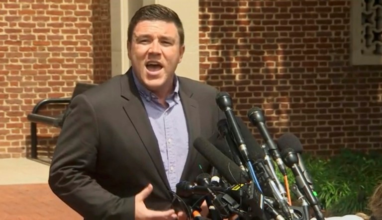 In this frame from video, Jason Kessler, a blogger based in Charlottesville, Va., speaks to the media on Sunday, Aug. 13, 2017. Twitter announced that they will be 