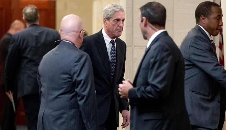 Sens. Lindsey Graham, R-S.C., Cory Booker, D-N.J., Sheldon Whitehouse, D-R.I., and Richard Blumenthal, D-Conn., introduced a bill Thursday afternoon aimed at preventing the firing of special counsel Robert Mueller. (AP Photo/Andrew Harnik)