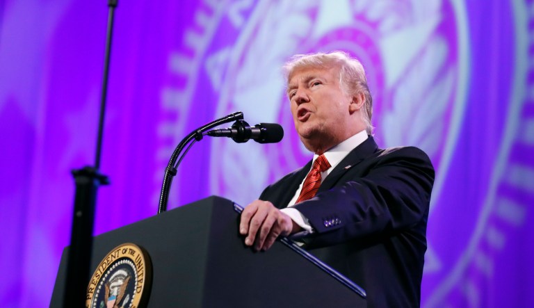President Trump said Wednesday that the U.S. will focus on combating the Islamic State's online recruiting efforts following recent military gains in Iraq. (AP Photo/Alex Brandon)