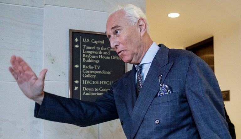 Longtime Donald Trump associate and campaign aide Roger Stone testified before the House Intelligence Committee on Sept. 26, as part of the ongoing probe into Russian interference in the 2016 election. (AP Photo/J. Scott Applewhite)