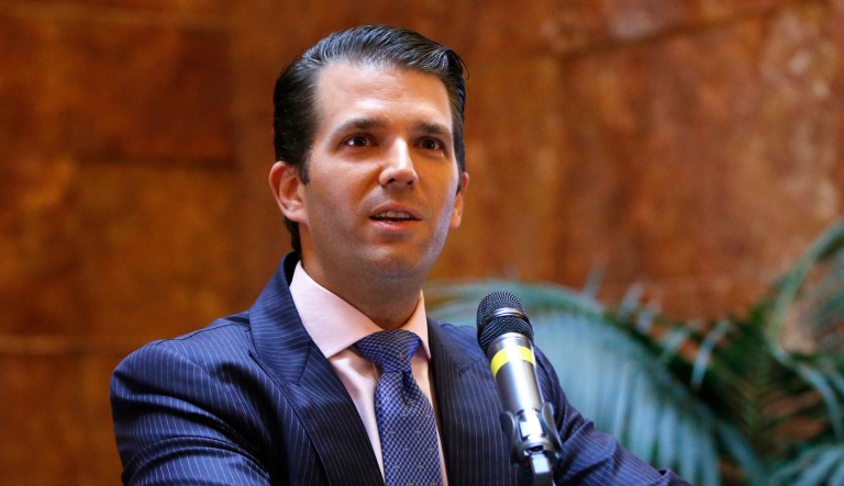 Donald Trump Jr. said Monday that he is willing to meet with the Senate Intelligence Committee and any other committee to discuss his meeting last year with a Russian lawyer who offered damaging information about Hillary Clinton. (AP Photo/Kathy Willens)