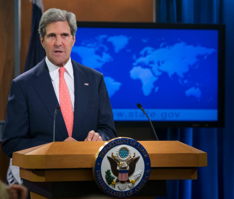   Secretary of State John Kerry speaks at the State Department in Washington, Monday, Aug. 26, 2013, about the situation in Syria. Kerry said chemical weapons were used in Syria, and accused Assad of destroying evidence. (AP Photo/Manuel Balce Ceneta)  