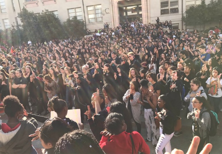 Students at a California high school walked out of class Wednesday to protest Donald Trump's presidential victory. (Screenshot)