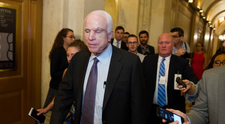 Sen. John McCain, R-Ariz., said he was concerned because there was no guarantee that the House would not send the bill directly to President Trump's desk. (AP Photo/Cliff Owen)