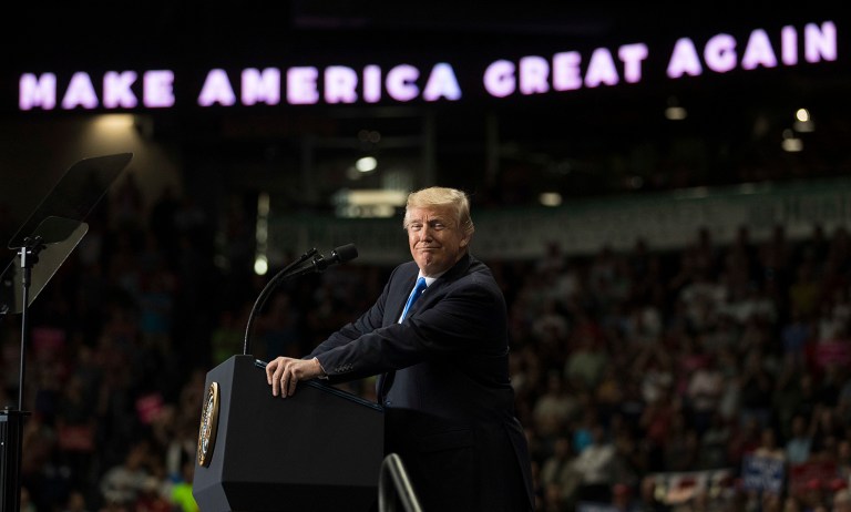 President Trump pushed Republicans' healthcare bill at a campaign-style rally in Ohio on Tuesday. (AP Photo/Carolyn Kaster)