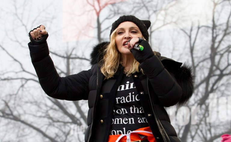 Madonna performs on stage during the Women's March rally, Saturday in Washington. (AP Photo/Jose Luis Magana)